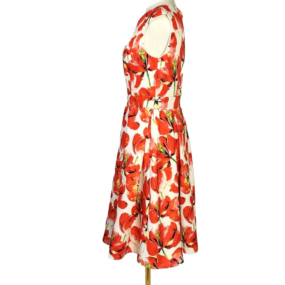 Rue de la Paix Boutique Poppy Floral Pleated A-Line Midi Dress Women's 8 Retro - Picture 3 of 11